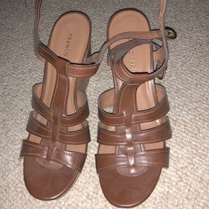 Brown leather wedges
